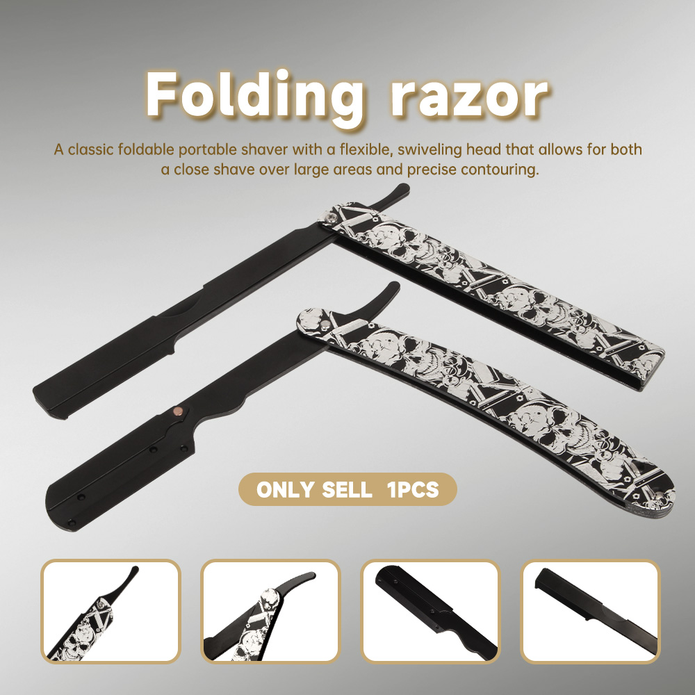 Men'S Grooming Eyebrow Trimming - มีดโกนแบบโบราณลายศิลปะหัวกะโหลกวินเทจ, มีดโกนพกพาแบบพับได้สำหรับเดินทางพร้อมใบมีดเปลี่ยนได้, เครื่องมือตกแต่งเส้นผมและคิ้วสำหรับผู้ชาย, เครื่องมือตกแต่งทรงผมและดูแลเส้นผมสำหรับใช้ในชีวิตประจำวัน, ขายส่ง